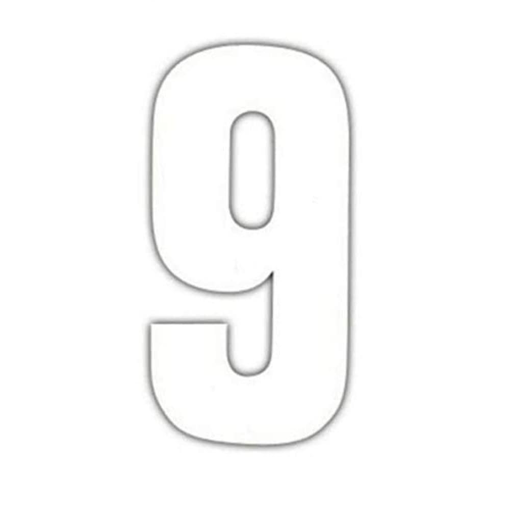 Merriway BH04104 (4 Pcs) White Vinyl Stick-On Wheelie Bin Post Box Crate Dust Bin Numbers 75mm (3 inch) Number 9 - Pack of 4 Pieces