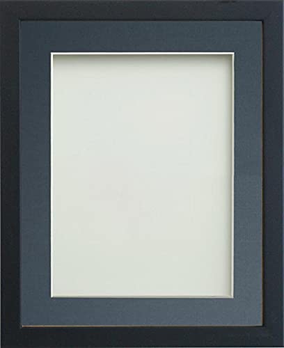 Frame Company Jellybean Range Black Wooden 9x7 inch Picture Photo Frame with Blue Mount for Image 6x4 inch * Choice of Colours & Sizes* Fitted with Perspex