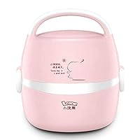 YQDZ Mini Electric Cooker, 4 in 1 Multi-Function Portable Rice Cooker Steamer Slow Cooker Warmer 1.3L Stainless Steel Liner Heating Box,Pink