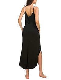 AVIIER Camisón largo para dama con bolsillos, cuello en V, sin mangas, ropa de dormir química S-XXL