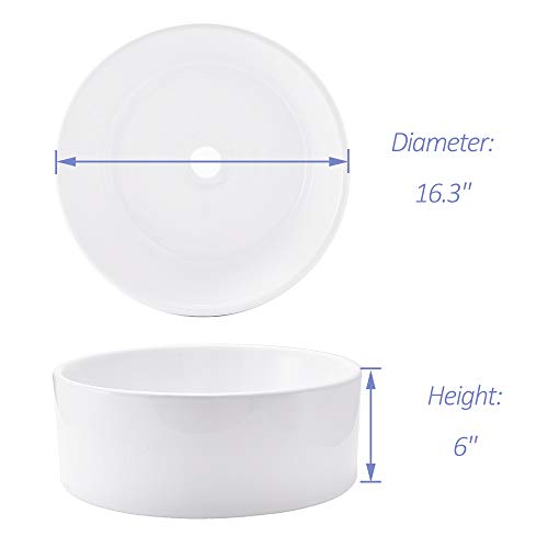 VCCUCINE Modern Bathroom Porcelain Round White Ceramic Vessel Sink, Countertop Sink for Lavatory Vanity Cabinet