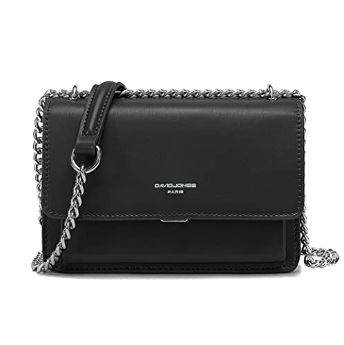 David Jones - Small Shoulder Bag for Women - PU Leather Hand Bag with Flap - Messenger Crossbody Bag Clutch Evening Clutch Bag Elegant Shopping Travel - Black