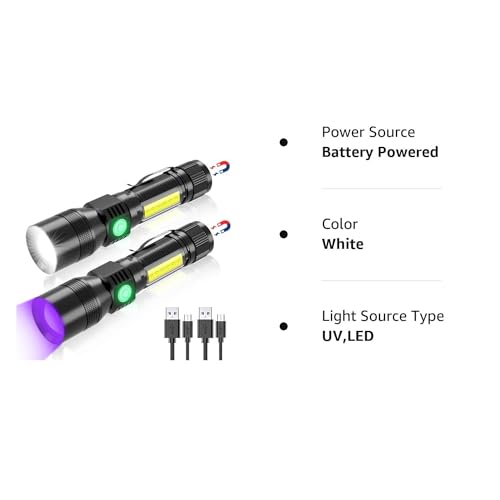 TERRIFI Scorpion Flashlight with Magnet - 3-in-1 Tactical UV 395nm Blacklight, Redlight, and Side Work Light, 1200 Lumen, Zoomable, 7 Modes, IPX6 Waterproof LED Torch, Ideal for Camping
