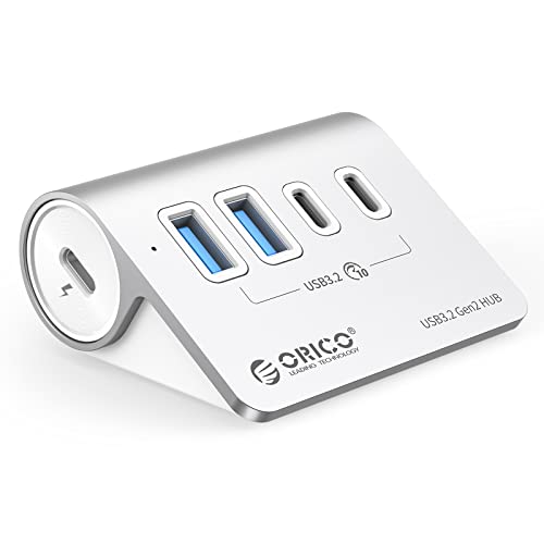 ORICO USB C Hub, 10Gbps USB Hub mit 2 USB A Ports, 2 USB C Ports, Aluminium USB Splitter mit 0.5M USB C Kabel und USB A Adapter, Typ C Power Port für