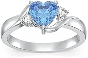 SHUSUKUE Heart/Oval/Round/Square Crystal Ring 925 Sterling Silver Minimalist Solitaire Birthstone Ring Personalized 1-12 Months Birthstone Engraved Ring Natural Moss Agate Ring Birthday Promise Jewelry Gift for Women Girls Her (with Gift Box)