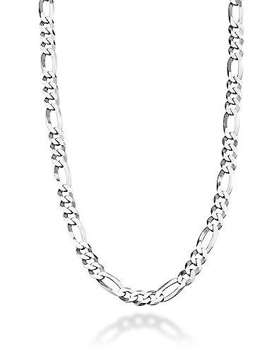 Miabella Italian 925 Sterling Silver 7mm Solid Diamond-Cut Figaro Link Chain Necklace for Men, Made in Italy