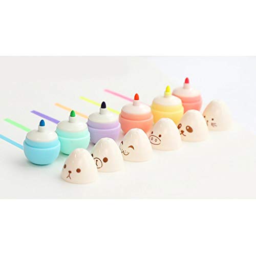 Barthylomo 6Pcs Little Lovely Eggs Head Marker Pens Chisel Tip Colorful Fluorescent Highlighter Marker Pens for Marking, Graphic Drawing, Office Tools, Learning Tools