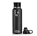 Swig Savvy Sports Water Bottle, Vacuum Insulated Stainless steel, Double Wall, Wide Mouth 2 Leakproof Lid, Travel Thermos - 40oz (Black)