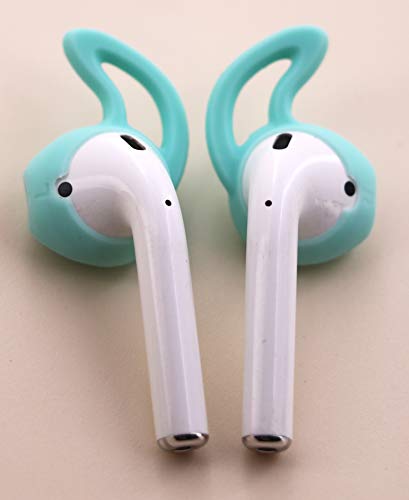 IiEXCEL 4 Pairs Replacement Ear Tips Ear Hooks and Covers Skin Anti-Slip Anti-Drop Accessories Compatible with Apple AirPods or EarPods Headphones/Earphones/Earbuds Anti-Slip (Mint Green)