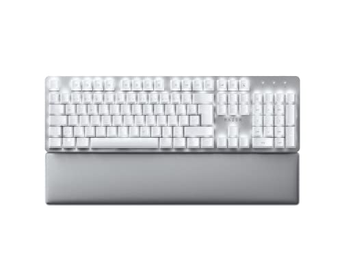 Razer Pro Type Ultra - Kabellose Mechanische Tastatur für Maximale Produktivität (Gelbe geräuschlose & Lineare Schalter, Auflage aus Kunstleder, Multi-Device-Dongle, Bluetooth) QWERTZ DE-Layout | Weiß