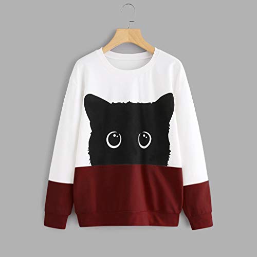 Women's Cat Print Lightweight Sweatshirt Girl Crewneck Long Sleeve