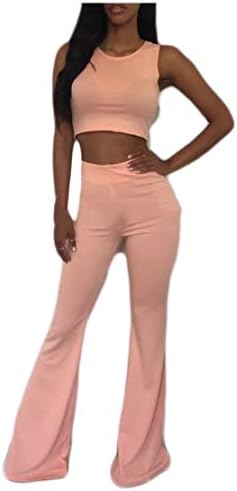 ShuangRun Women Two Pieces Outfit Sleeveless Crop Top Pants Tracksuit