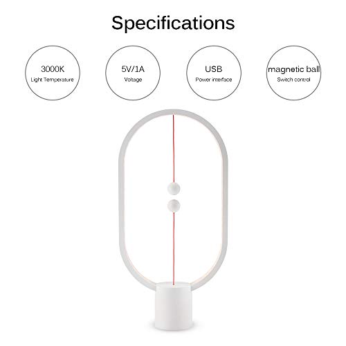 LED Night Light, Powstro Balance Lamp with Magnetic Suspension Switch 48LEDs Brightness USB Powered Table Lamp Art Lamp for Bedroom Office Home Decoration - White