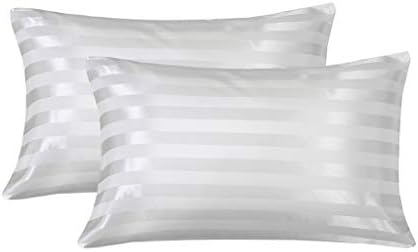 LANNOMO Satin Pillowcase for Hair and Skin with Envelope Closure | a Set of 2 Pack | Cool Smooth and Soft | King Size 20x40 - White Stripe