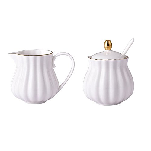 CHOOLD Elegant Flower Design Ceramic Sugar and Creamer Set with Lid Spoon Creamer Serving Set Coffee Serving Set Wedding Gift 7.5oz - Thumbnail 4