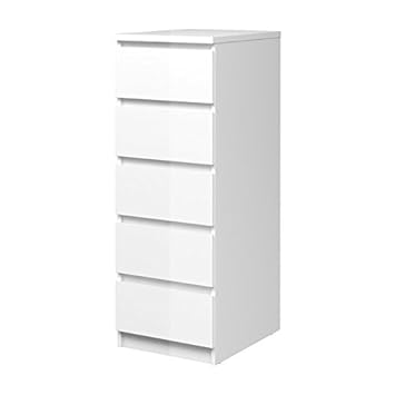 Naia 5d Narrow Chest Of Drawers White Full High Gloss Modern