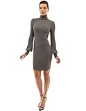 PattyBoutik Women's Turtleneck Bishop Sleeve Sweater Dress