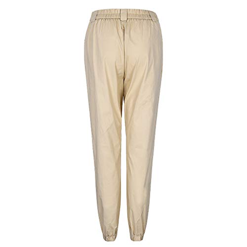 MILIMIEYIK Women's Casual Loose Paper Bag Waist Long Pants Trousers Shorts with Pockets Khaki - Thumbnail 4
