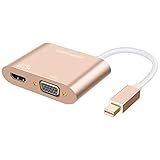 Mini DisplayPort to HDMI VGA Adapter, CableCreation 2 in 1 Mini DP (Thunderbolt 2) Converter Compatible with MacBook Pro, iMac, MacBook Air, Surface Laptop 2 etc, Aluminium Gold