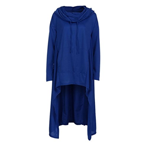 Han Shi Asymmetric Blouse, Elastic Scarf Collar Loose Hoodies Long Tunic Dress for Women (3XL, Blue)