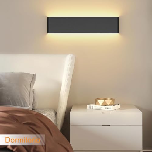 Sunsign 40cm Lámpara de Pared Moderna, 8-12W Lámpara de Pared para Baño,LED Para Interior, Dormitorio/Sala de Estar/Comedor/Pasillo, 2 piezas (Negro+Luz cálida)