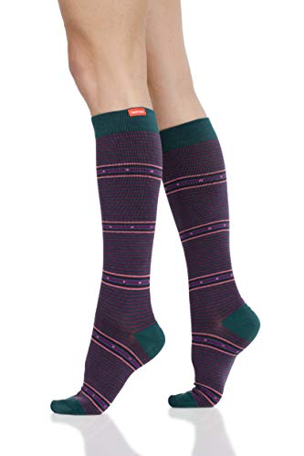 VIM & VIGR Cotton 15-20 mmHg Graduated Compression Socks for Women & Men (Arcade Stripes Hunter & Raspberry, M/L) - Thumbnail 7