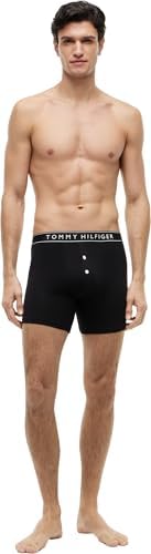 Herren 2er Pack Boxershorts Briefs Button Fly Baumwolle mit Stretch, Schwarz (Black/Black), M