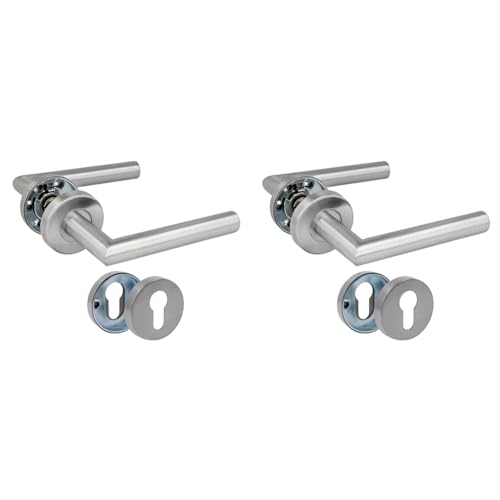 Amig - Jeu de poignées avec rosette pour portes | Mod. 7RBX | 135 x Ø19 mm | Carré de 8 mm | Design élégant et simple | Acier inoxydable argenté mat (Lot de 2)