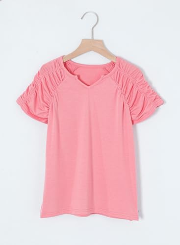 BLIBEAN JUNIOR GIRLS TEE SHIRT YOUNG KIDS SUMMER BLOUSE CUTE SHORT SLEEVE DRESSY TUNIC TOP AGE 12T-13T (SIZE 12-13 YEAR) BLUSH PINK