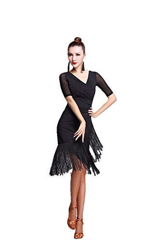 TALENT PRO Latin Rhythm Ballroom Carmen Fringe Tango Dance Dress (X-Large)
