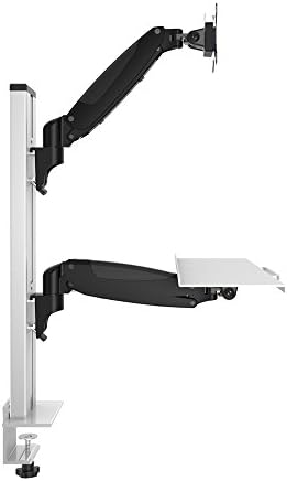 OLLO: Heavy duty desk mounted work station with double gas spring arms, monitor mount and retractable keyboard
