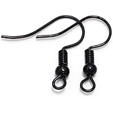100Pcs Black 20×17mm Black Earring Hooks Hypo-allergenic Ear Wires Fish Hooks with Ball and Coil Earring Wires Jewelry Findings for DIY Jewelry Making Parts Supplies,Jewelry Findings