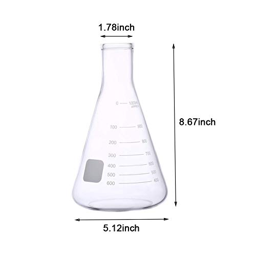 Erlenmeyer Flasks Glass Narrow Mouth Graduation 1000ml