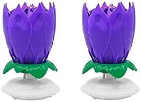 2pcs pack Cake Topper Musical Birthday Candles Two Layers Rotating Lotus Flower Decoration Light Candle Blossom Different Colors (Purple)