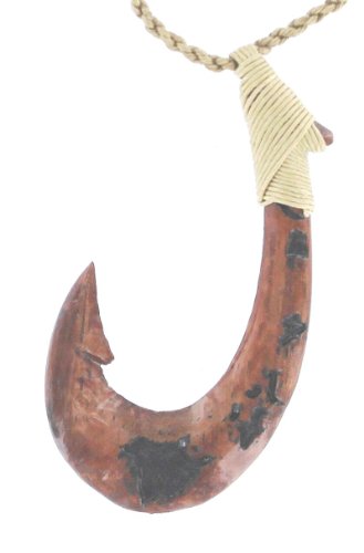 Fish Hook Pendant with Hawaiian Islands - Koa Wood