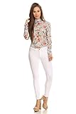 MeshMe Womens Charisma - Mock Neck Floral Pattern Sheer Mesh Bodysuit