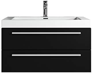 Badplaats B.V. Bathroom cabinet Rome 80 cm basin black wood - Storage cabinet vanity unit sink furniture