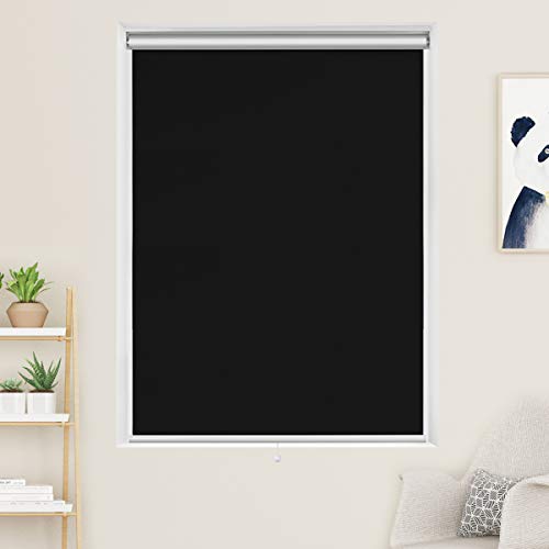 Acholo Blackout Roller Shades Black Roller Blinds for Windows 34 inch x 72 inch, Cordless Window Roller Shade for Home, Black - Thumbnail 2