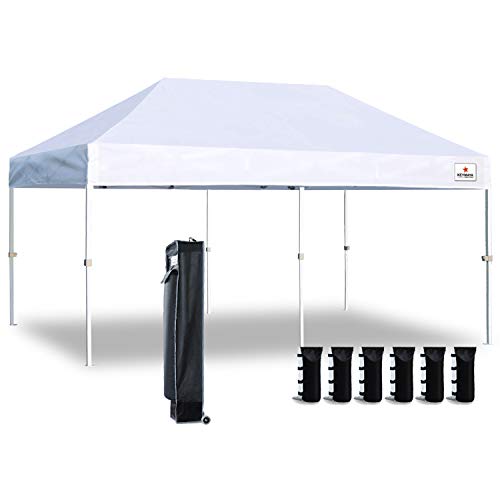 Keymaya 10'x20' Ez Pop Up Canopy Tent Commercial Instant Shelter Canopies Bonus Heavy Duty Weight Bag 6-pc Pack (White)