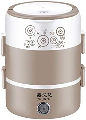 2L Mini Electric Rice Cooker 3 Layers Steamer Portable Stainless Steel Meal Thermal Heating Lunch Box Food Container Warmer (Coffee)