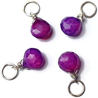 Fuchsia Agate Briolette Teardrop Gemstone Bead and Sterling Silver Add A Dangle Charm Round Jump Ring