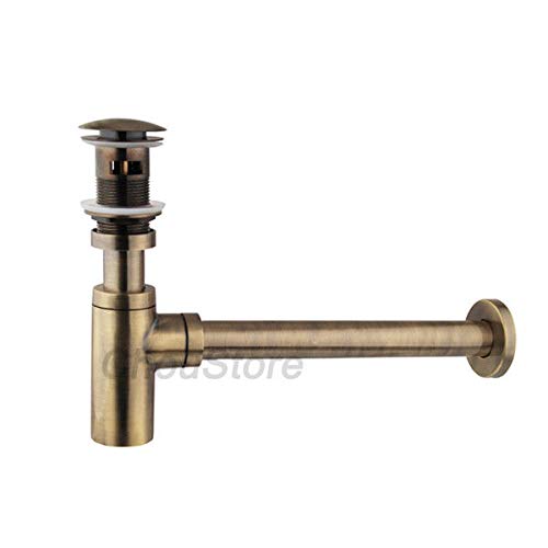 FidgetFidget Antique Bronze P Traps Under Basin Brass Bottle Trap Basin Pop Up Waste Drain Without Overflow - Thumbnail 2