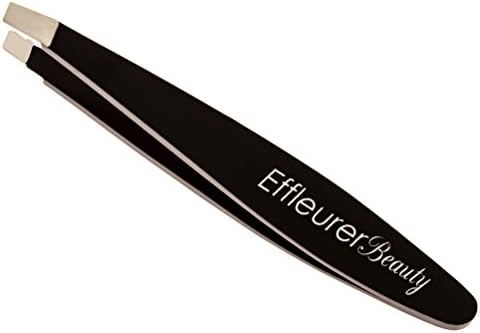 Effleurer Beauty Precision Mini Tweezers - 7 Exciting Colors To Choose From!! - Professional Stainless Steel Small Slant Tip Eyebrow Tweezer (Black Color)