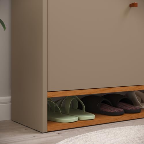 Sapateira Safira 2 Portas Basculante 15 Pares Calçados Nicho Inferior Organizador Decoração Quarto Sala Hall Entrada Apartamento Compacta (Fendi/Cinamomo)