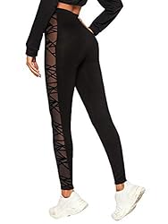 SweatyRocks Women's Geometric Mesh Panel High Waist
