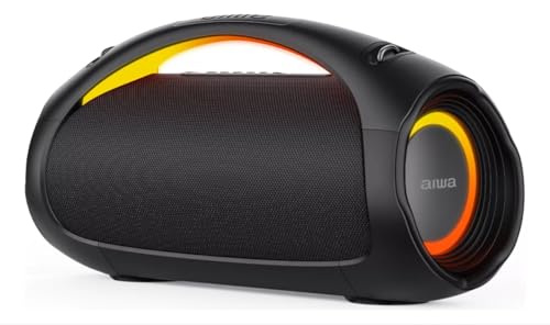 Aiwa Bocina Bluetooth Boombox 110W RMS AWS544BT con IPX6, Bluetooth 5.3, Multilink, Luces LED, Batería 6.5H, USB y AUX, Sonido Potente para Fiestas y Exteriores