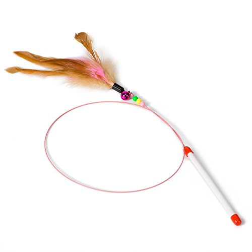 Zubita Cat Teaser, Kitten Cat Pet Dog Toy Wire Chaser Retractable Wand Rod Teaser Feather with Bell Beads Fun Exerciser Playing Toy for Kitten Cats and Puppy (1pcs)