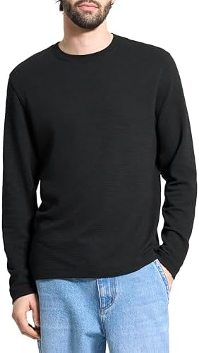 Theory Mens Riland Crewneck Grid in Light Bilen Black X-Small at