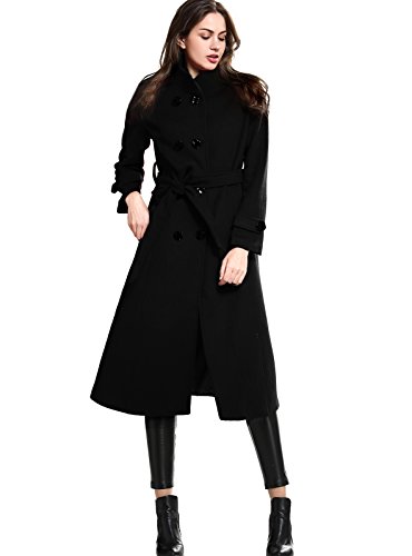 Escalier Women's Wool Trench Coat Double-Breasted Jacket with Belts Black 3XL