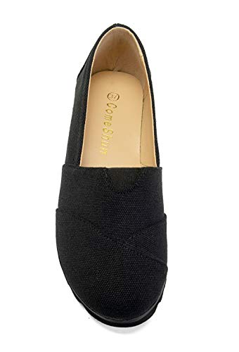 ComeShun Womens Shoes Canvas Flats Casual Loafers Comfort Slip On Sneakers (40 EU/9 US, All Black)